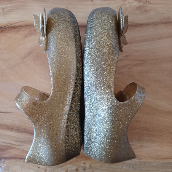 Mini Melissa Gold Glitter Butterfly Mary Janes Size 9 - Picture 5 of 11